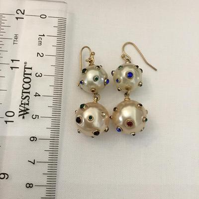 Cute faux white pearl CZ multicolored dangling earrings
