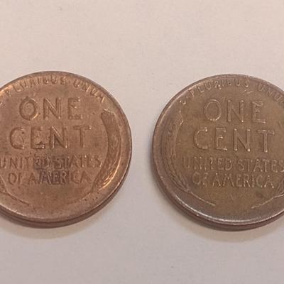 Set of Two 1942-D U. S. Wheat Pennies on with "L" on Rim Error (#106)