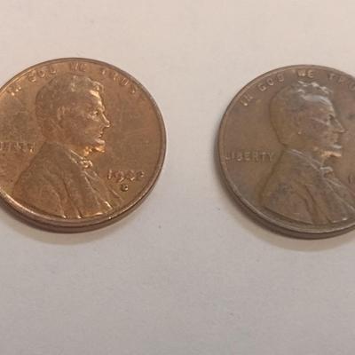 Set of Two 1942-D U. S. Wheat Pennies on with "L" on Rim Error (#106)