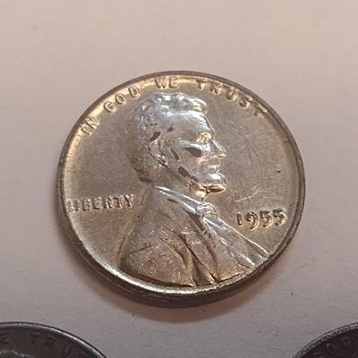 Set of Three U. S. Steel Wheat Pennies 1955, and Two 1943 (#108)