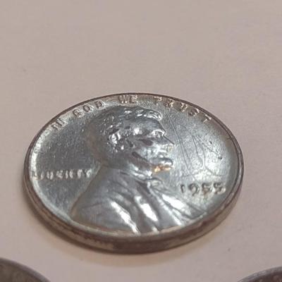 Set of Three U. S. Steel Wheat Pennies 1955, and Two 1943 (#108)