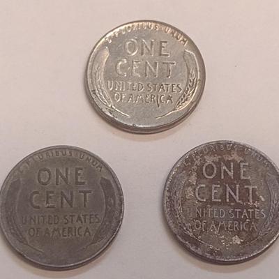 Set of Three U. S. Steel Wheat Pennies 1955, and Two 1943 (#108)