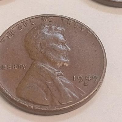 Set of Three U. S. Wheat Pennies 1956-D, 1945, and 1949-D Error (#109)