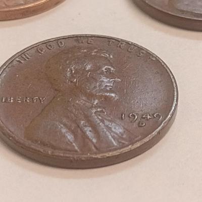 Set of Three U. S. Wheat Pennies 1956-D, 1945, and 1949-D Error (#109)