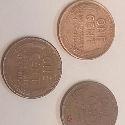 Set of Three U. S. Wheat Pennies 1956-D, 1945, and 1949-D Error (#109)
