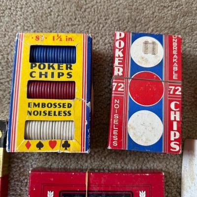 POKER CHIPS, DECKS OF CARDS, HANDY CARD TRAY AND MORE