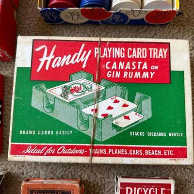 POKER CHIPS, DECKS OF CARDS, HANDY CARD TRAY AND MORE