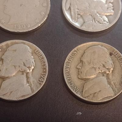 Set of Six U.S. Nickels Various Dates Barber, Buffalo and Jefferson (#110)