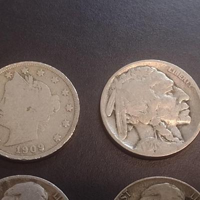 Set of Six U.S. Nickels Various Dates Barber, Buffalo and Jefferson (#110)