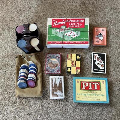 POKER CHIPS, DECKS OF CARDS, HANDY CARD TRAY AND MORE