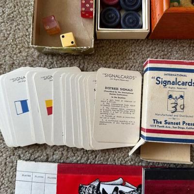 CRIBBAGE BOARDS, CHESS AND CHECKERS PIECES, DICE & SCORE SHEETS