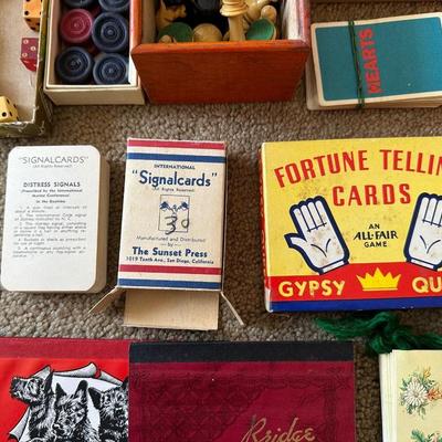 CRIBBAGE BOARDS, CHESS AND CHECKERS PIECES, DICE & SCORE SHEETS