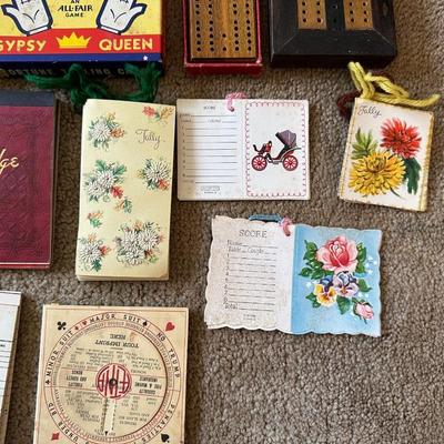 CRIBBAGE BOARDS, CHESS AND CHECKERS PIECES, DICE & SCORE SHEETS