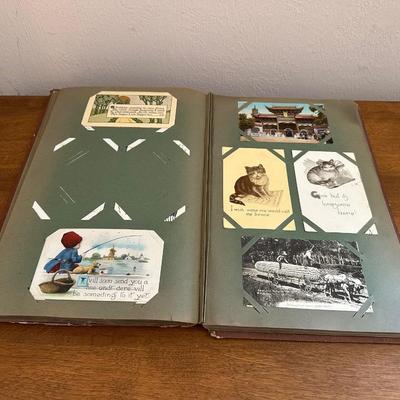 ANTIQUE POSTCARD BOOK FILLED WITH OLD POSTCARDS