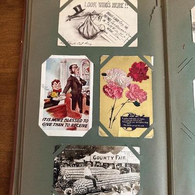 ANTIQUE POSTCARD BOOK FILLED WITH OLD POSTCARDS