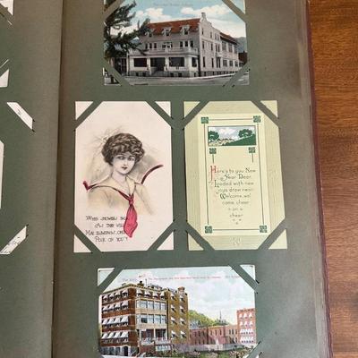 ANTIQUE POSTCARD BOOK FILLED WITH OLD POSTCARDS
