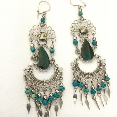 Beautifully handcrafted, vintage, green, jasper BoHo dangle earrings