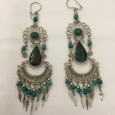 Beautifully handcrafted, vintage, green, jasper BoHo dangle earrings
