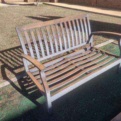 Aluminum Slat Faux Wood Grain Finish Garden Bench