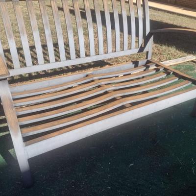 Aluminum Slat Faux Wood Grain Finish Garden Bench