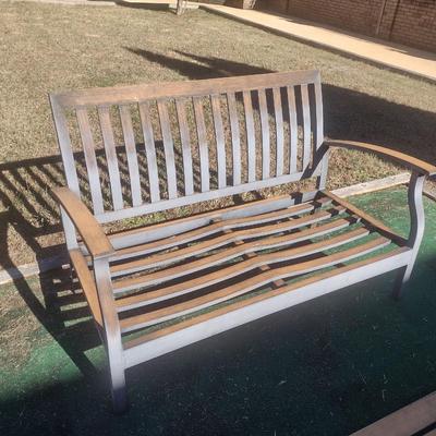 Aluminum Slat Faux Wood Grain Finish Garden Bench