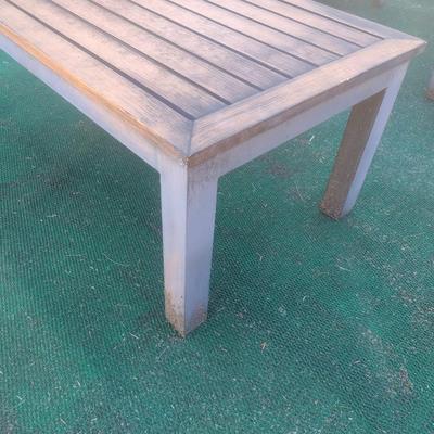 Aluminum Slat Faux Wood Grain Finish Garden Coffee Table