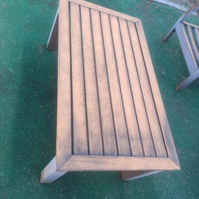 Aluminum Slat Faux Wood Grain Finish Garden Coffee Table