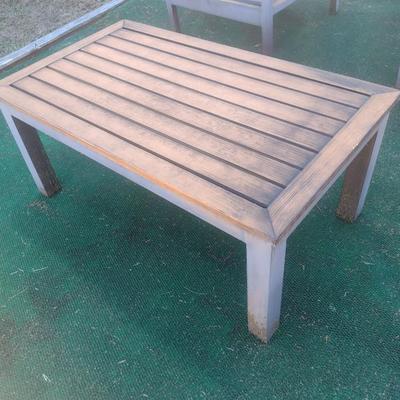Aluminum Slat Faux Wood Grain Finish Garden Coffee Table