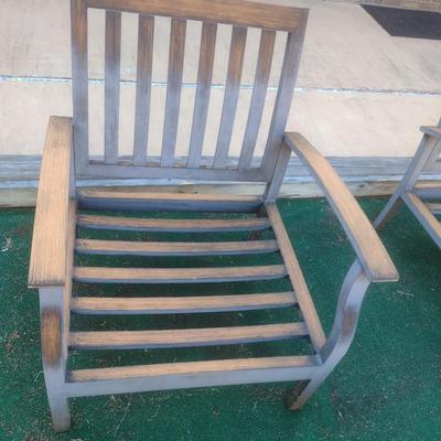 Aluminum Slat Faux Wood Grain Finish Garden Sitting Chair Choice A