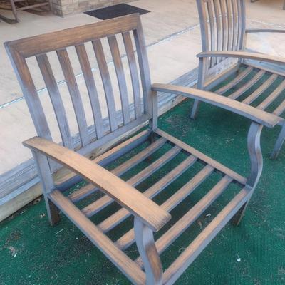 Aluminum Slat Faux Wood Grain Finish Garden Sitting Chair Choice A
