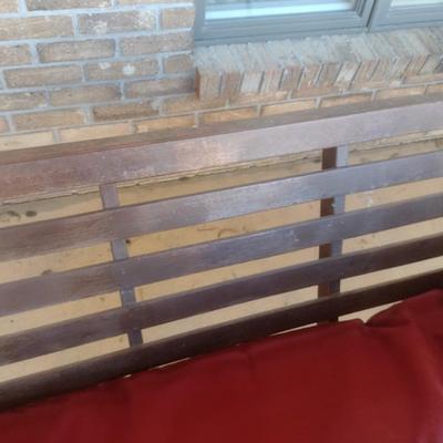 Wood Slat Porch Swing Bench with Cushions