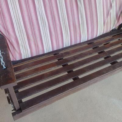 Wood Slat Porch Swing Bench with Cushions