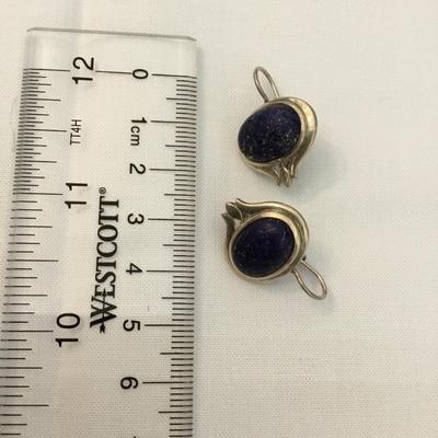 Vintage sterling silver lapis lazuli earrings fishhook with hinged backs