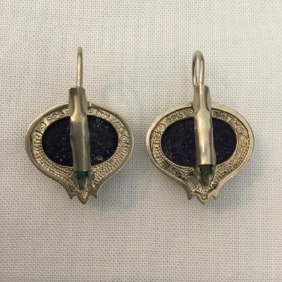 Vintage sterling silver lapis lazuli earrings fishhook with hinged backs