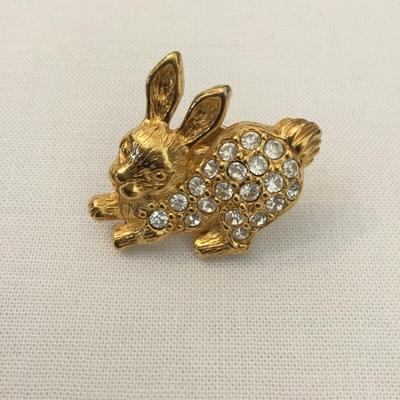 Avon vintage, gold, toned, rhinestone bunny pin