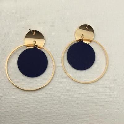 Super cute, gold, toned, matte, blue circular statement earrings