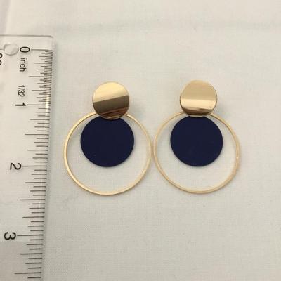 Super cute, gold, toned, matte, blue circular statement earrings