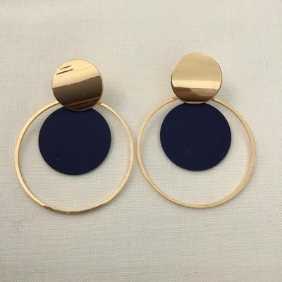 Super cute, gold, toned, matte, blue circular statement earrings