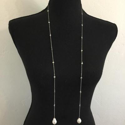 Beautiful, silver toned, crystal caged, necklace, and mother of pearl