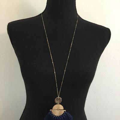 Jade and Jasper , Aztec, gold tone and blue tassel necklace