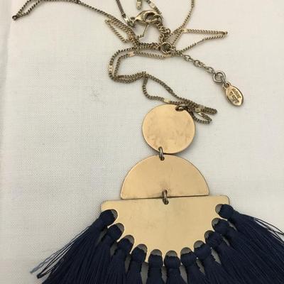 Jade and Jasper , Aztec, gold tone and blue tassel necklace