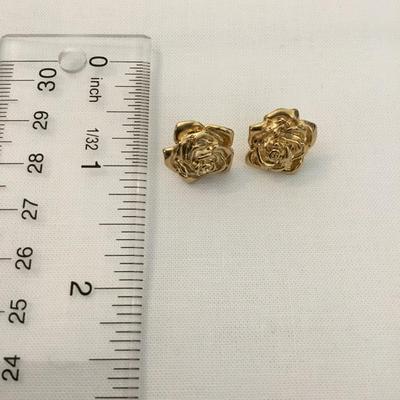 Vintage, gold, toned rose flower, studded earrings