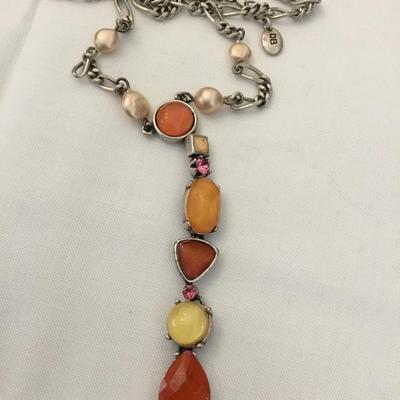 DB , silver toned, vintage, faux, stone necklace