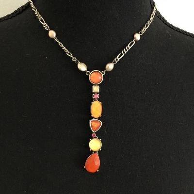 DB , silver toned, vintage, faux, stone necklace