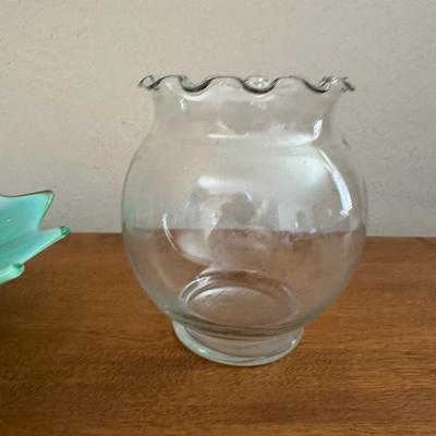 FOSTORIA HEIRLOOM GREEN BOWL AND 2 ROSE BOWLS