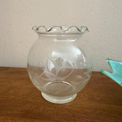 FOSTORIA HEIRLOOM GREEN BOWL AND 2 ROSE BOWLS