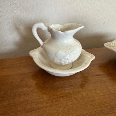 WEDGEWOOD BONE CHINA VASE, 2 WASH BOWLS WITH PITCHERS AND MORE