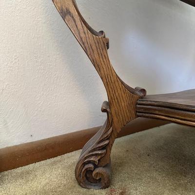ANTIQUE CARVED 2 TIER FOYER TABLE WITH 2 DRAWERS
