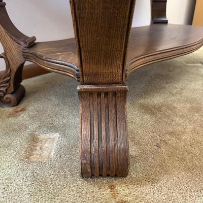 ANTIQUE CARVED 2 TIER FOYER TABLE WITH 2 DRAWERS