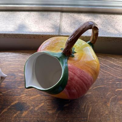 CERAMIC APPLE PITCHER, GRAVY BOAT & CERAMIC SERVING BOWL